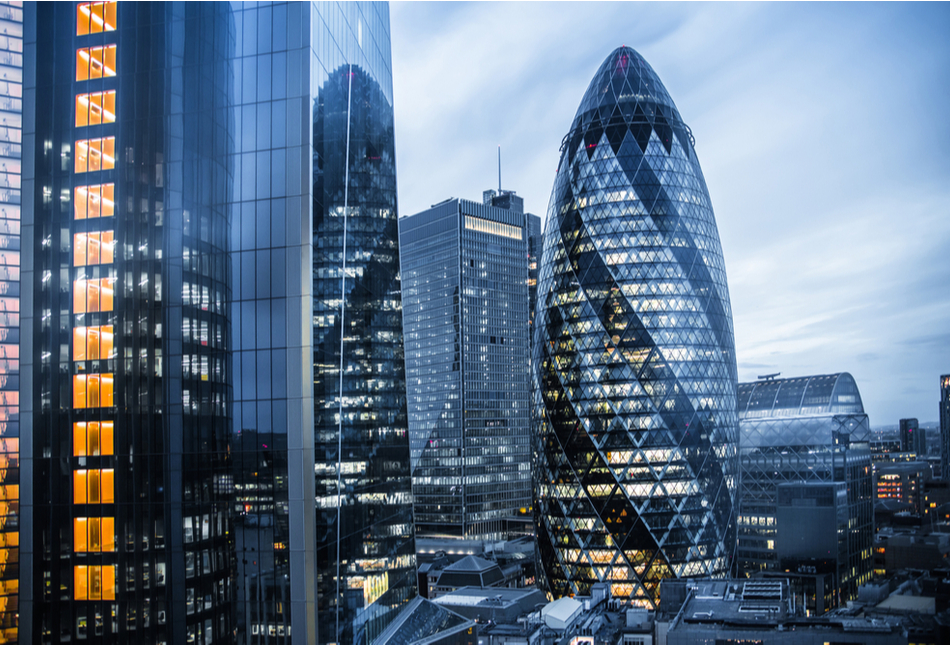 City of London financial district skyscrapers