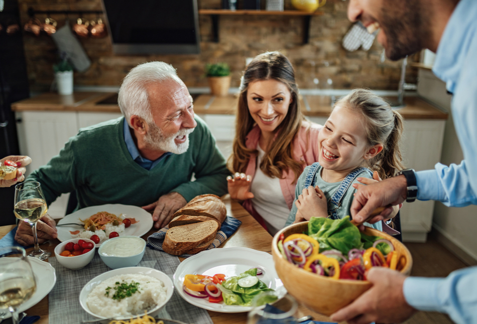 A family enjoying dinner together.
