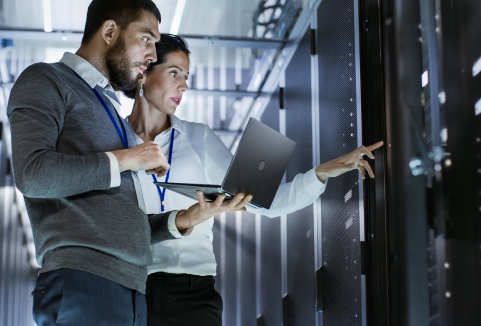 Workers in a data centre.