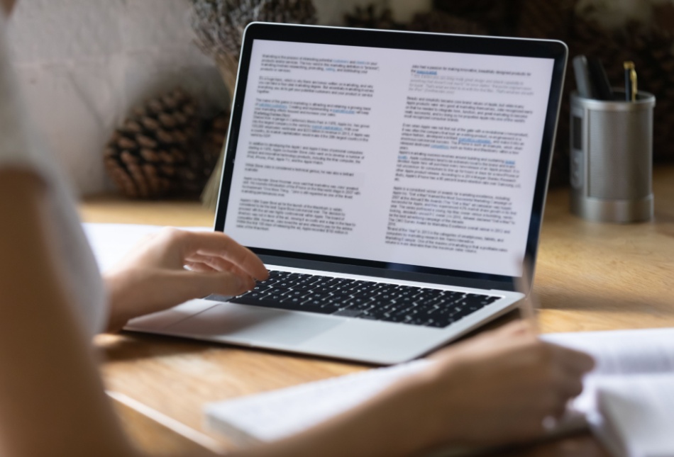 A person reading a document on a computer.