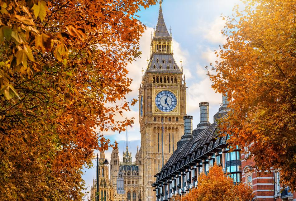 Elizabeth Tower, London, in autumn.