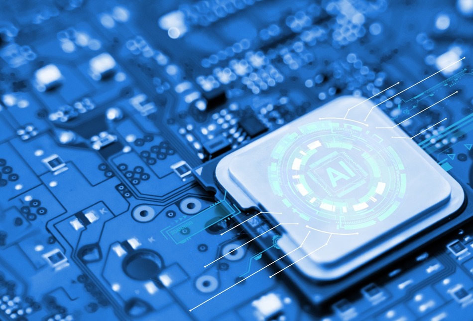 A computer central processing unit with “AI” written on it.