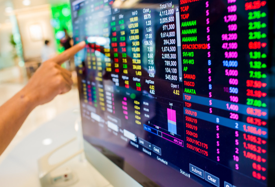 A screen displaying stock market data.