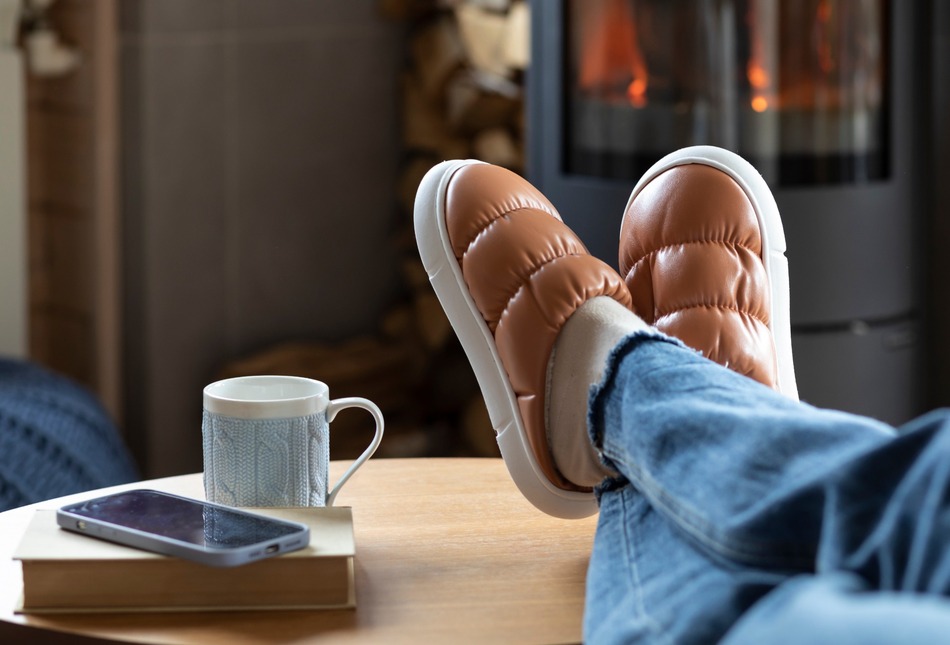 A person sitting with their feet up.