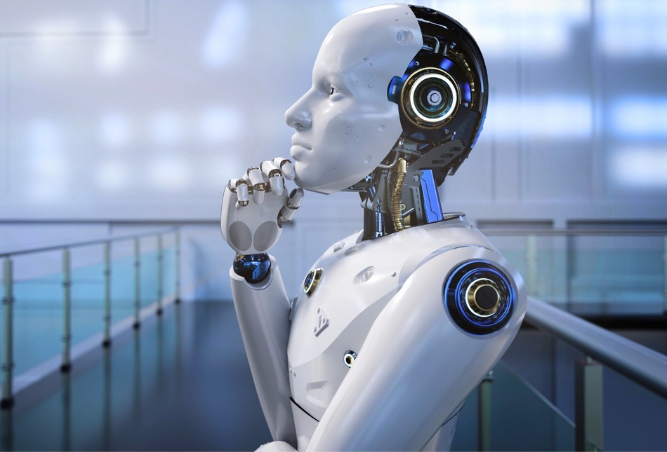 A robot holding its chin while thinking